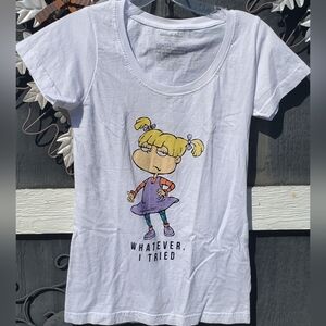 Nickelodeon White T-Shirt with Purple and Yellow Graphic